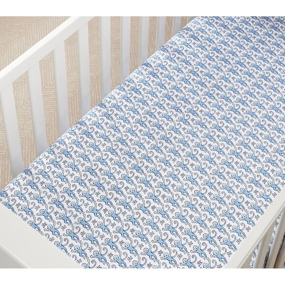 POTTERY BARN KIDS Roller Rabbit Monkey Organic Crib Fitted Sheet NWT - Picture 1 of 6